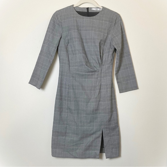 Mango MNG Gray Shift Dress Plaid Long Sleeve Knee Length 4 - Picture 4 of 13